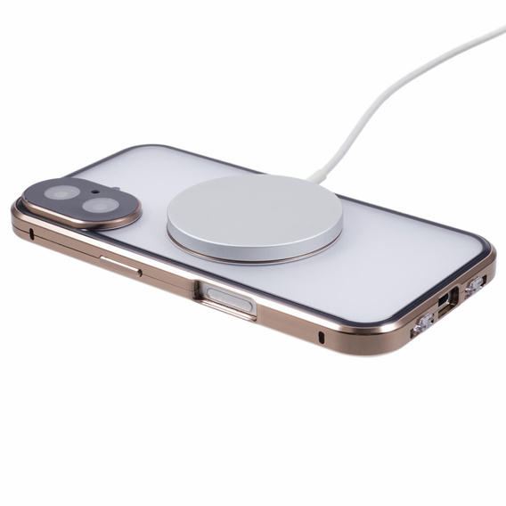 Carcasa Magnetic Dual Glass MagSafe pentru iPhone 16, de aur