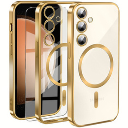 Husă pentru Samsung Galaxy S23 FE, Electro MagSafe, de aur + Sticlă pentru ecran