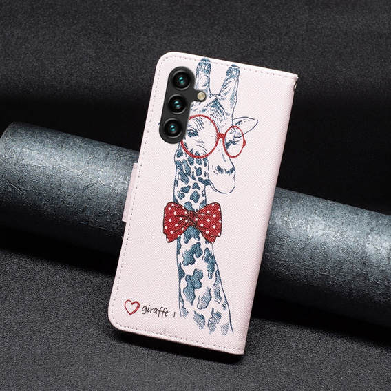 Cu clapetă pentru Samsung Galaxy A05s, Wallet, giraffe, roz
