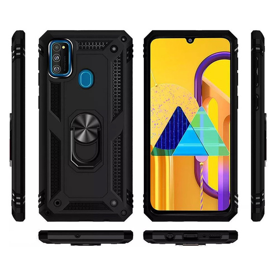 Husă blindată pentru Samsung Galaxy M21, Nox Case Ring, negru