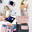 Cu clapetă pentru iPhone 14 Pro Max, Wallet Zipper Pocket, roz