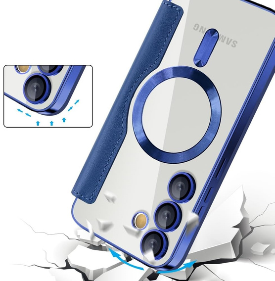 Cu clapetă pentru Samsung Galaxy S25 FE, RFID Wallet MagSafe CamShield, albastru închis