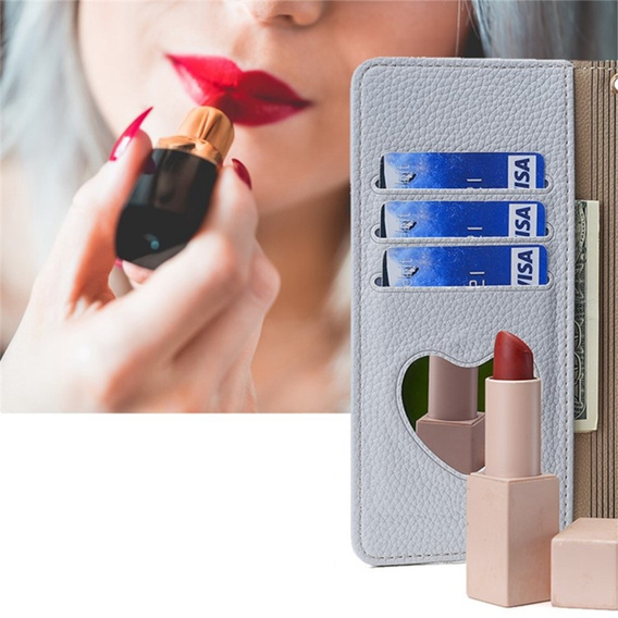 Carcasă flip pentru Oppo A58 4G, Wallet Zipper Pocket, cu oglindă, albastru