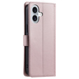 Husă cu clapetă pentru iPhone 16, Rhombus Crossbody Leather, roz rose gold