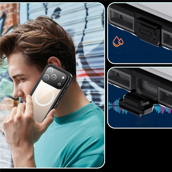 Husă pentru iPhone 17 Pro, impermeabilă IP68, SHELLBOX MagSafe, negru