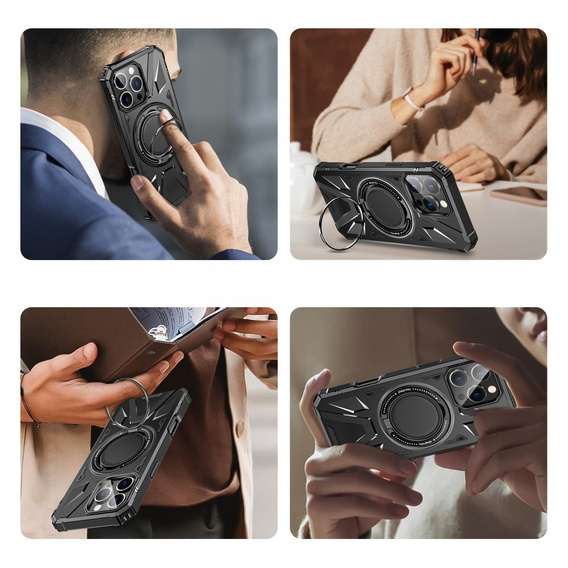 Carcasă pentru iPhone 16 Pro, blindată cu suport și placă pentru mâner, negru