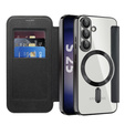 Cu clapetă pentru Samsung Galaxy S25+ Plus, RFID Wallet MagSafe CamShield, negru