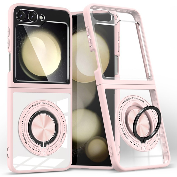 Husă pentru Samsung Galaxy Z Flip7 FE / Z Flip6, Corners Dropproof, pentru MagSafe, transparent / roz