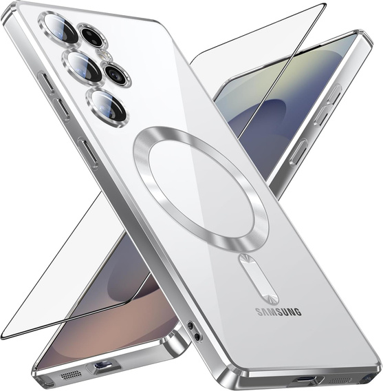 Husă pentru Samsung Galaxy S25 Ultra, Electro MagSafe, de argint + Sticlă pentru ecran
