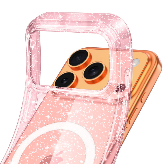 Husă pentru iPhone 17 Pro, pentru MagSafe, glitter, roz transparent