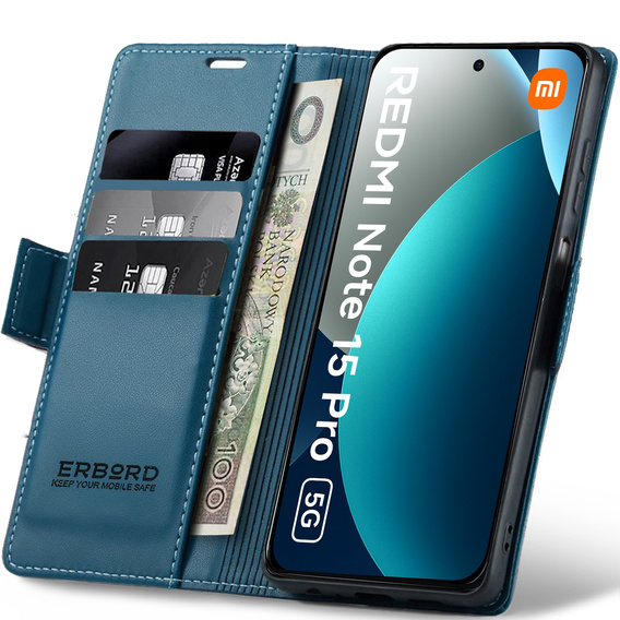 Husă flip lucioasă ERBORD Litchi pentru Xiaomi Redmi Note 15 Pro 5G