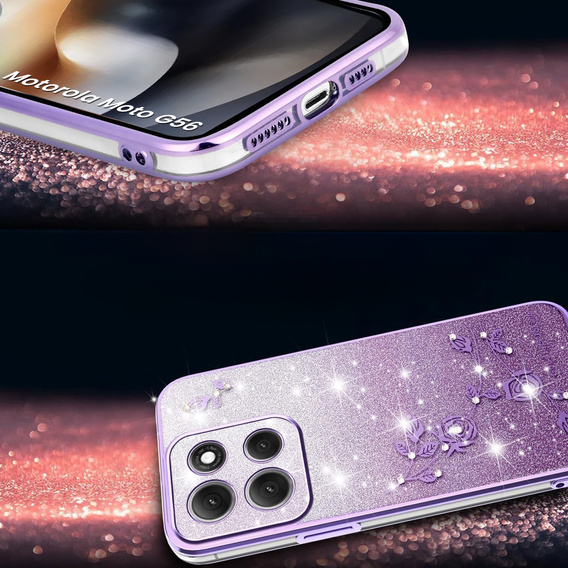 Husă pentru Motorola Moto G56 5G, Glitter Flower, violet