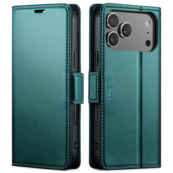 ERBORD Glossy Litchi - geantă de portofel cu clapetă pentru iPhone 17 Pro Max