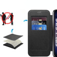 Cu clapetă pentru Samsung Galaxy S25, RFID Rhombus Wallet MagSafe CamShield, negru