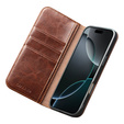 QIALINO Carcasă cu flip din piele de vacă originală pentru iPhone 17 Pro Max, maro