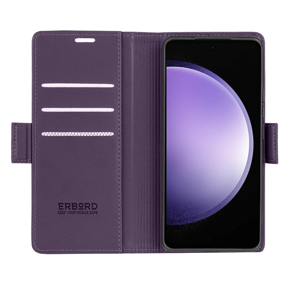 Husă pentru Samsung Galaxy S23 FE, ERBORD Glossy Litchi, portofel cu clapetă, violet