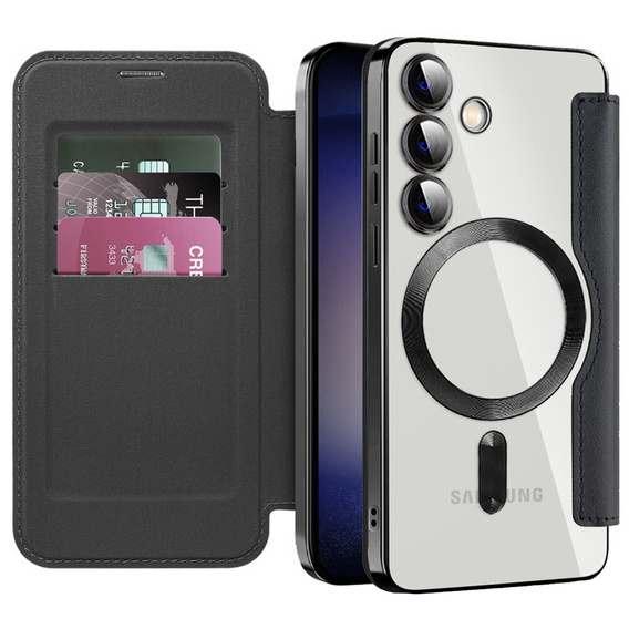 Cu clapetă pentru Samsung Galaxy S24, RFID Wallet MagSafe CamShield, negru