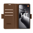 Husă pentru Xiaomi 14T Pro, ERBORD Glossy Litchi, portofel cu clapetă, maro