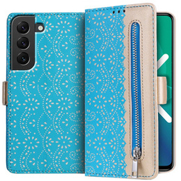 Carcasă cu clapetă pentru Samsung Galaxy S22+ Plus 5G, Wallet Pocket Zipper Lace, albastru