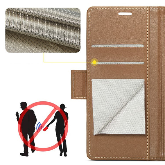 Husă pentru Samsung Galaxy S23 FE, ERBORD Glossy Litchi, portofel cu clapetă, maro