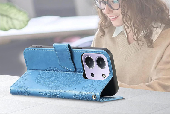 Cu clapetă pentru Xiaomi Redmi 15C 4G/LTE, Butterfly, albastru