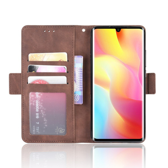 Cu clapetă pentru Xiaomi Mi Note 10 Lite, Card Slot, maro