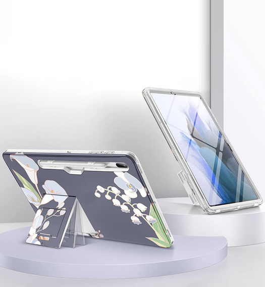 Huse pentru Samsung Galaxy Tab S7 FE, Suritch Full Body Flowers, gri