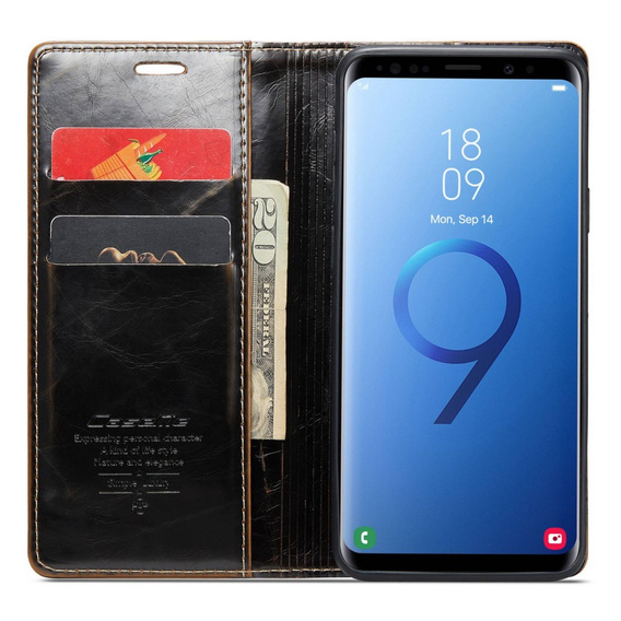 Carcasă flip CASEME pentru Samsung Galaxy S9+ Plus, Waxy Textured, cafea