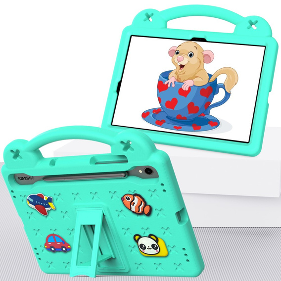 Husă pentru copii pentru Samsung Galaxy Tab S7/S8/S9, Cute Patterns, cu suport, verde