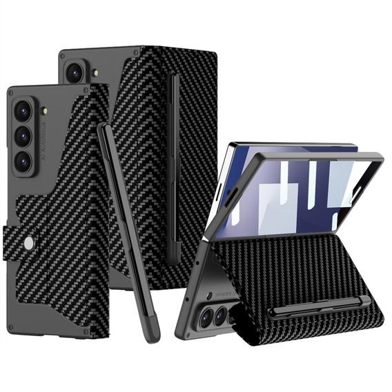 Carcasă portofel cu clapetă negru carbon pentru Samsung Galaxy Z Fold 7 5G