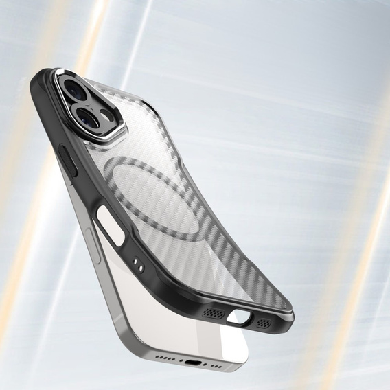 Husă pentru iPhone 16, Fusion Hybrid Carbon, pentru MagSafe, negru