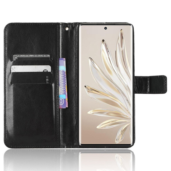 Cu clapetă pentru Honor 70 5G, Crazy Horse Wallet, negru