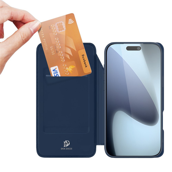 Husă Dux Ducis pentru iPhone 17 Pro, Skin Pro, cu clapetă, cu slot pentru carduri, albastru marin