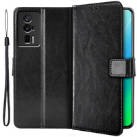 Cu clapetă pentru Poco F5 Pro 5G, Crazy Horse Wallet, negru