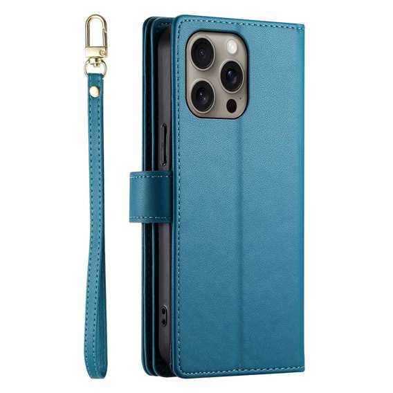 Cu clapetă pentru iPhone 16 Pro, Wallet Zipper Pocket, albastru