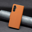 Cu clapetă pentru Samsung Galaxy A15, Wallet Litchi Leather, maro + sticlă 9H 