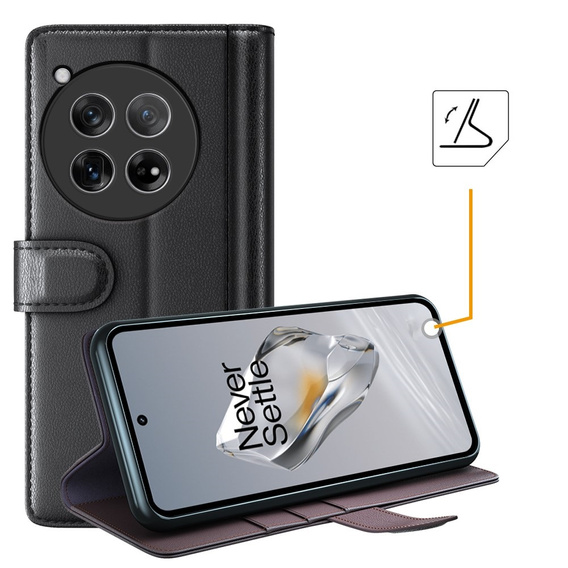 Husa cu clapetă pentru OnePlus 12 5G, Split Leather, negru