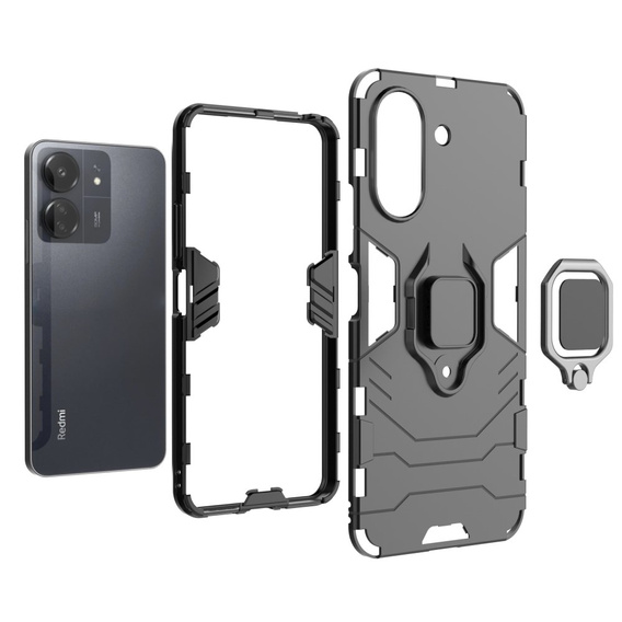 Huse pentru Xiaomi Redmi 13C / Poco C65, Kickstand Ring, negru