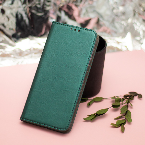 Cu clapetă pentru Samsung Galaxy A54 5G, Smart Magnetic, verde închis + sticlă 9H