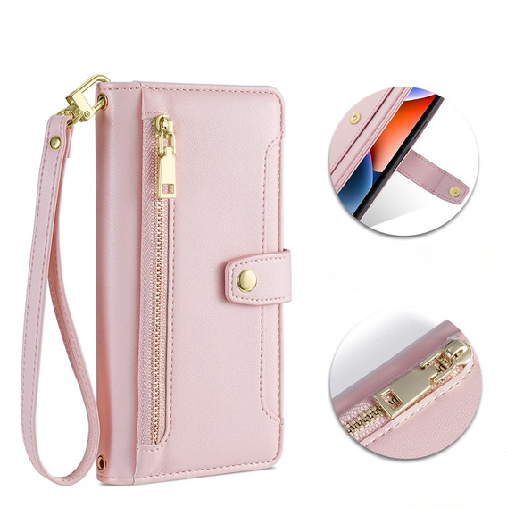 Cu clapetă pentru Realme 14 Pro+ 5G, Wallet Zipper Pocket, roz
