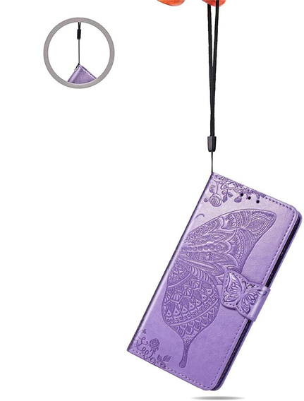 Cu clapetă pentru Motorola Moto E14, Butterfly, violet