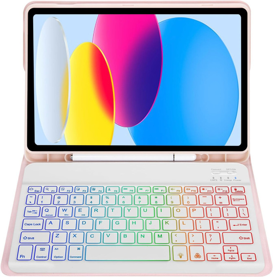 Husă cu tastatură bluetooth iluminată pentru iPad 10.9 2022 (10 gen.), roz