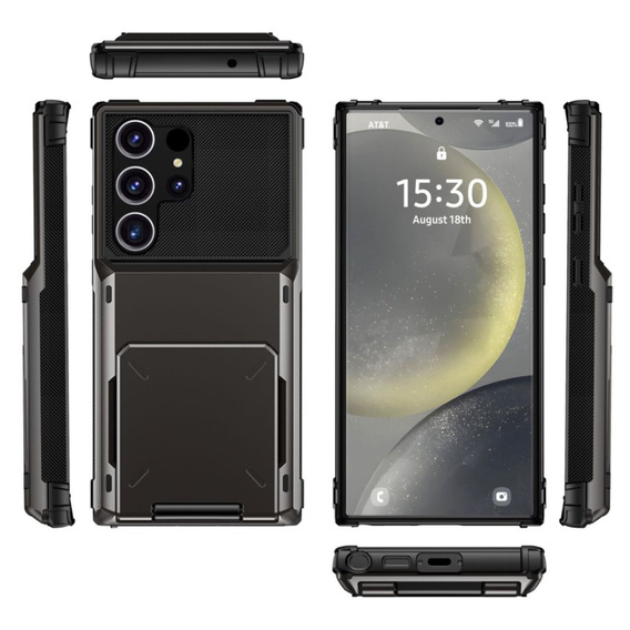 Husa pentru Samsung Galaxy S25 Ultra, Card Holder Kickstand, negru
