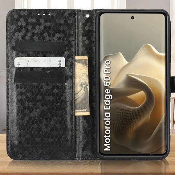 Husa cu clapetă pentru Motorola Edge 60 Pro, Wallet Rhombus, negru