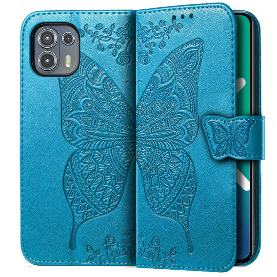 Cu clapetă pentru Motorola Edge 20 Lite, Butterfly, albastru