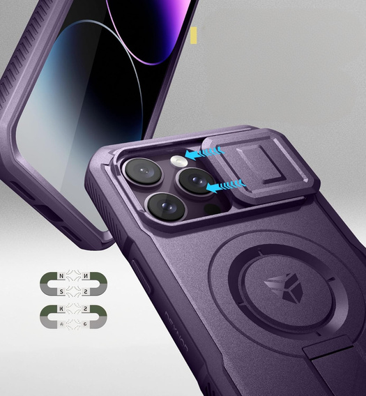 Husă blindată pentru iPhone 14 Pro Max, Dexnor CamProtect MagSafe, violet (Două rame)