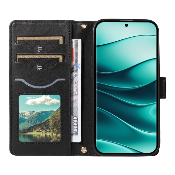 Husă cu clapetă pentru Xiaomi Redmi Note 14 Pro 5G / Xiaomi Redmi Note 14 Pro+ 5G / Xiaomi Poco X7 5G, Rhombus Crossbody Leather, negru