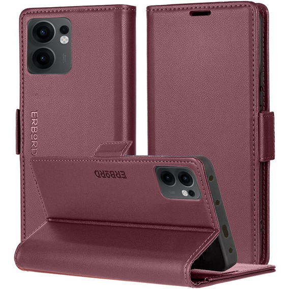 Husă pentru Oppo Reno 13F / Oppo Reno 13FS, ERBORD Glossy Litchi, portofel cu clapetă, roșu