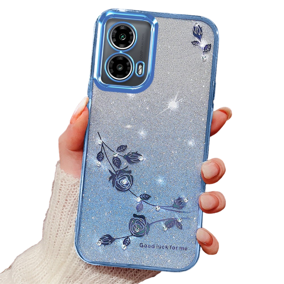 Husă pentru Motorola Moto G24 / G24 Power / G04, Glitter Flower, albastru