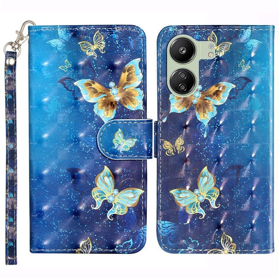 Cu clapetă pentru Xiaomi Redmi 13C / Poco C65, Wallet, Butterflies albastru